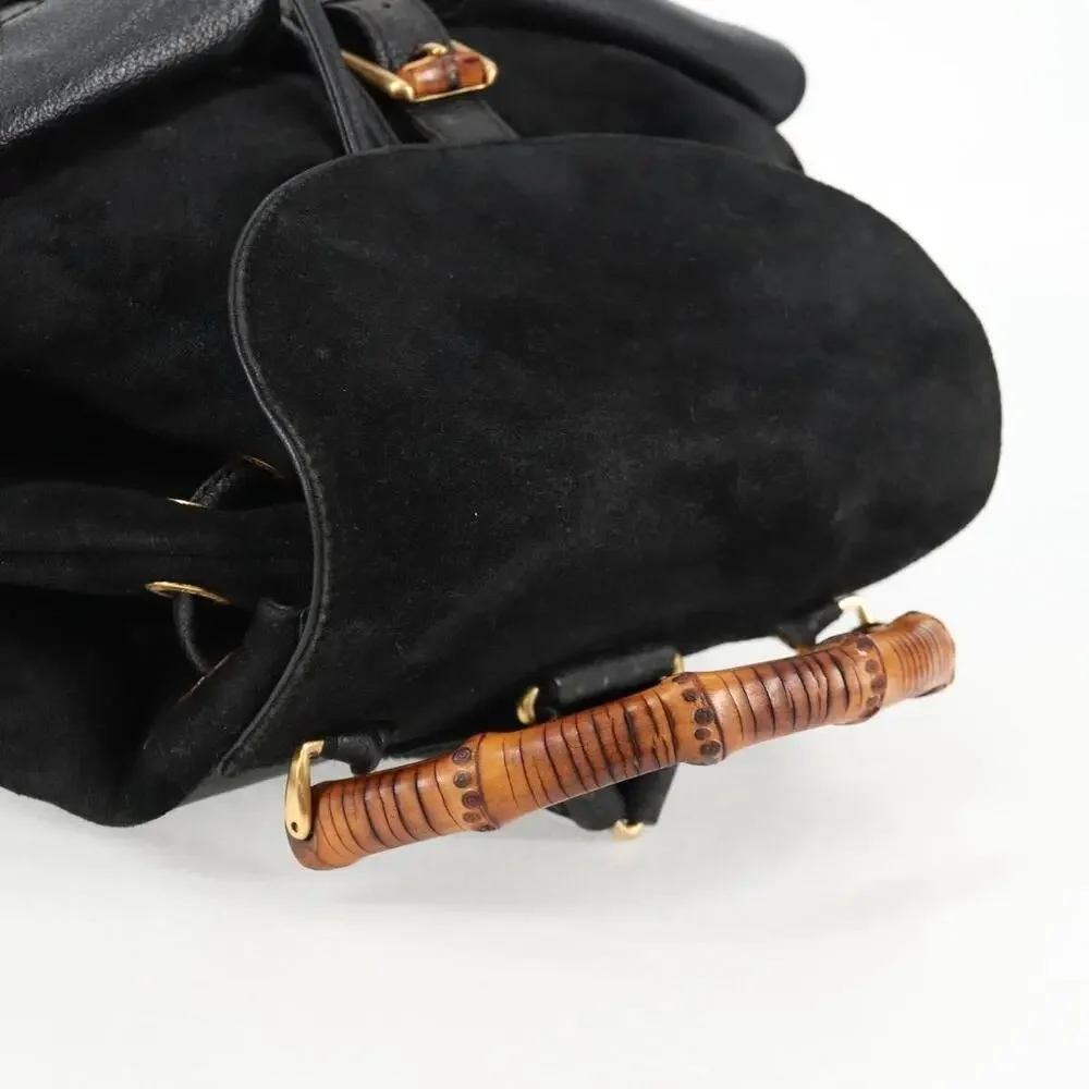 Gucci Bamboo Suede Leather Backpack Black